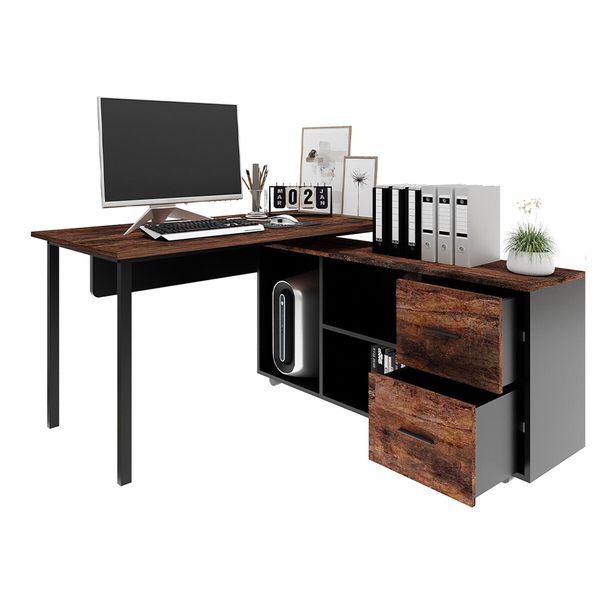 Computer Office Desk Table Bookcase Study Bookshelf Writing Laptop Workstation Storage Shelves with Detachable Cabinet