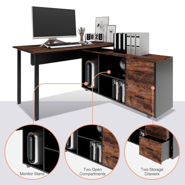 Computer Office Desk Table Bookcase Study Bookshelf Writing Laptop Workstation Storage Shelves with Detachable Cabinet