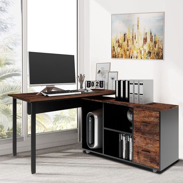 Computer Office Desk Table Bookcase Study Bookshelf Writing Laptop Workstation Storage Shelves with Detachable Cabinet