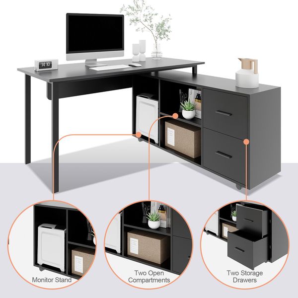 Computer Office Desk Study Bookcase Black Writing Study Laptop Table Bookshelf Workstation Storage Shelves Detachable Cabinet