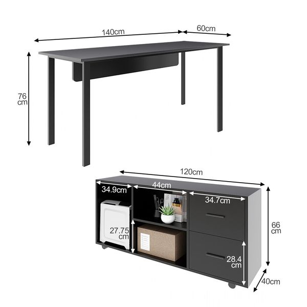 Computer Office Desk Study Bookcase Black Writing Study Laptop Table Bookshelf Workstation Storage Shelves Detachable Cabinet