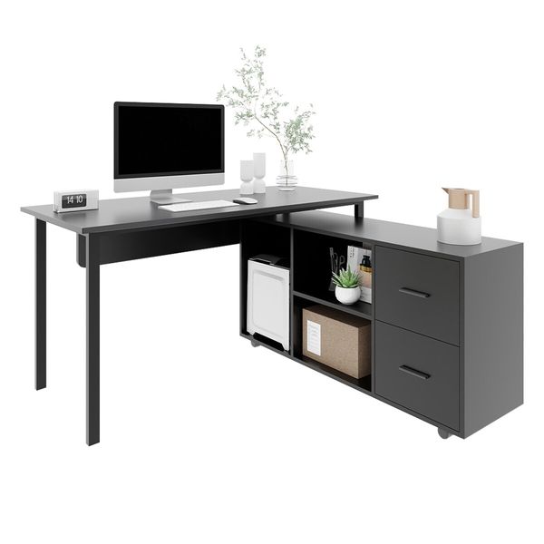 Computer Office Desk Study Bookcase Black Writing Study Laptop Table Bookshelf Workstation Storage Shelves Detachable Cabinet