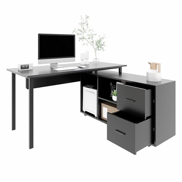 Computer Office Desk Study Bookcase Black Writing Study Laptop Table Bookshelf Workstation Storage Shelves Detachable Cabinet