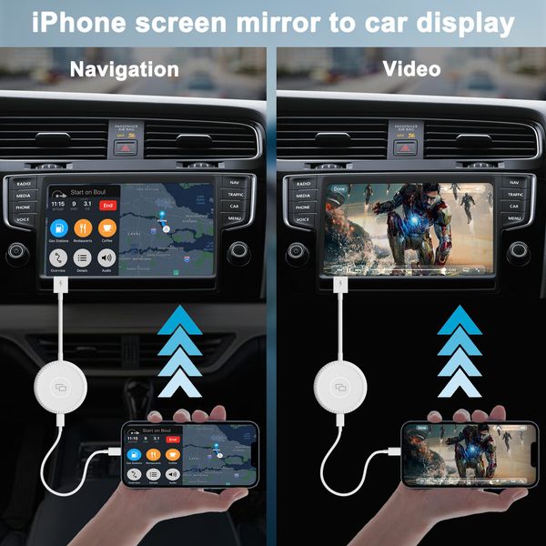 CarPlay Mirror Adapter,Compatible with Factory Wired CarPlay Cars Model from 2015+,Screen Mirroring Support Watch YouTube,TV News,Photos,Navigation and HD Videos Wired Apple CarPlay Product (White)