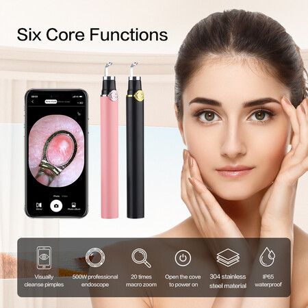 Smart Visual Blackhead Remover Acne Needle Cleansing Cosmetic Devices Acne Squeeze Pore Cleaner Facial Treatment With Camera Color Pink