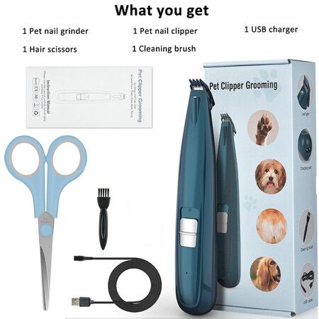 Dog Grooming Cordless Pet Hair Clipper with Scissors Comb Cleaning Brush and USB Cable Silent Rechargeable Shaving Tool for Dogs Cat Hair