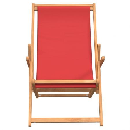 Folding Beach Chair Solid Wood Teak Red