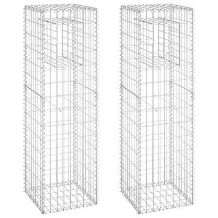 Gabion Basket Posts 2 pcs 40x40x140 cm Iron