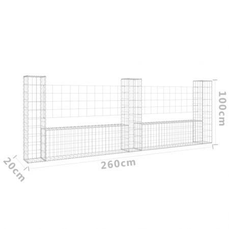 U-shape Gabion Basket with 3 Posts Iron 260x20x100 cm