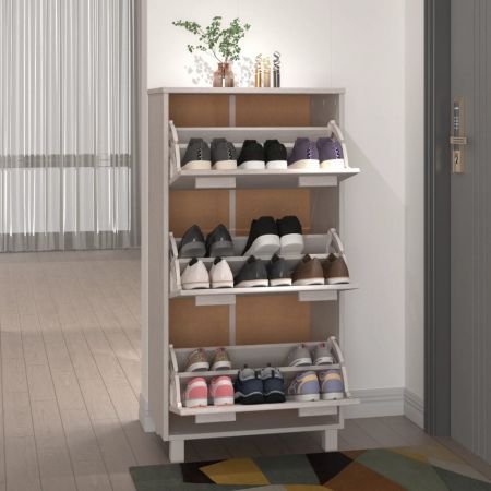 Shoe Cabinet "HAMAR" White 59.5x35x117 cm Solid Wood Pine