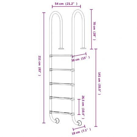 Pool Ladder 54x38x211 cm 304 Stainless Steel