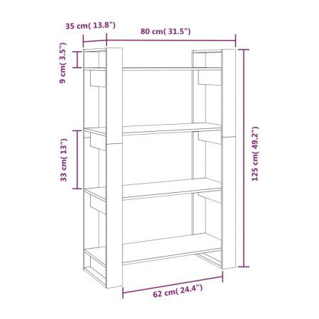 Book Cabinet/Room Divider White 80x35x125 cm Solid Wood Pine