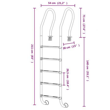 Pool Ladder 54x38x211 cm 304 Stainless Steel