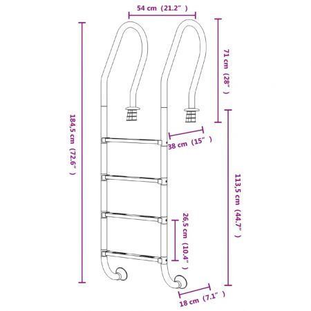 Pool Ladder 54x38x184.5 cm 304 Stainless Steel