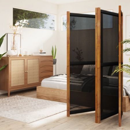 4-Panel Room Divider Black 280x180 cm