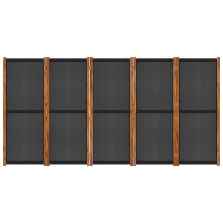 5-Panel Room Divider Black 350x180 cm