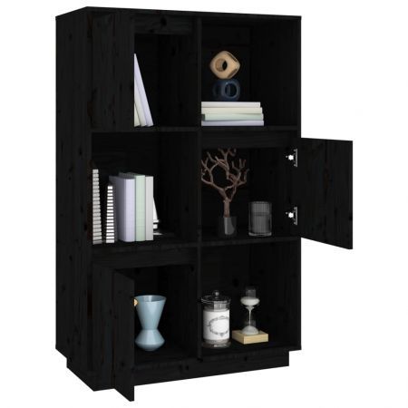 Highboard Black 74x35x117 cm Solid Wood Pine