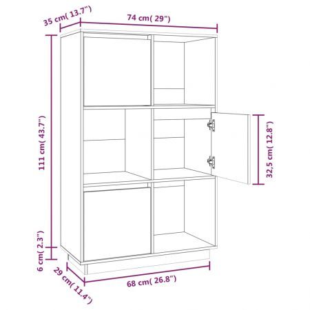 Highboard Black 74x35x117 cm Solid Wood Pine