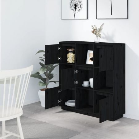 Highboard Black 110.5x35x117 cm Solid Wood Pine