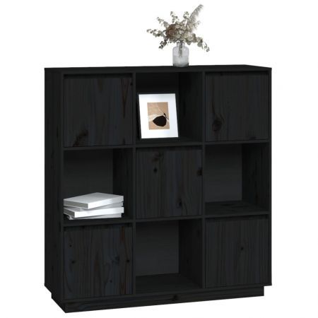 Highboard Black 110.5x35x117 cm Solid Wood Pine