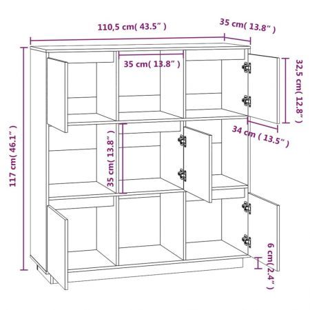 Highboard Black 110.5x35x117 cm Solid Wood Pine