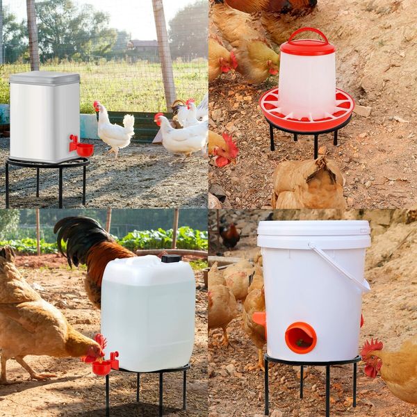 Metal Stand for Chicken Feeder Waterer,Iron Stand Holder with 4 Legs,Round Supports Rack for Buckets Barrels Equipped Installed with Feeder Waterer Port,for Coop Poultry Indoor Outdoor (2pack)