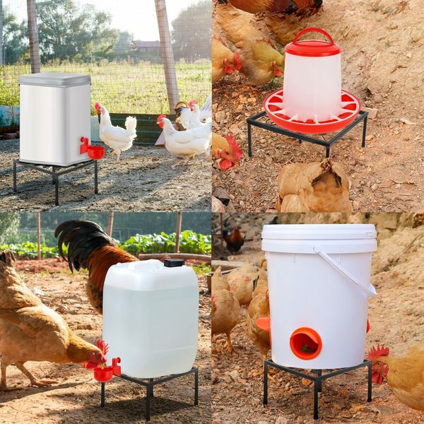 Metal Stand for Chicken Feeder Waterer,Iron Stand Holder with 4 Legs,Rectangular Supports Rack for Buckets Barrels Equipped Installed with Feeder Waterer Port,for Coop Poultry Indoor Outdoor (2pack)