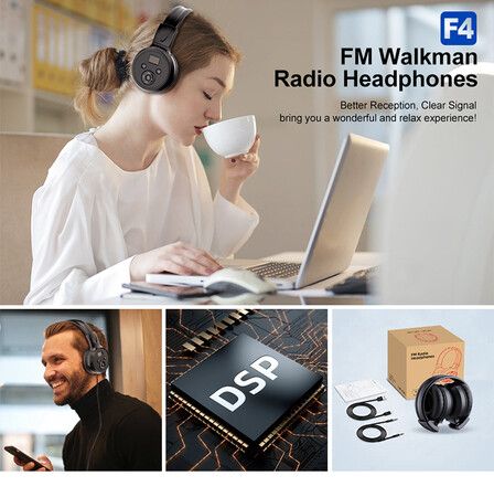 FM Radio Headphones Built-in Mic Automatic Scan Station Soft Memory Foam Earpads Foldable & Scalable Design