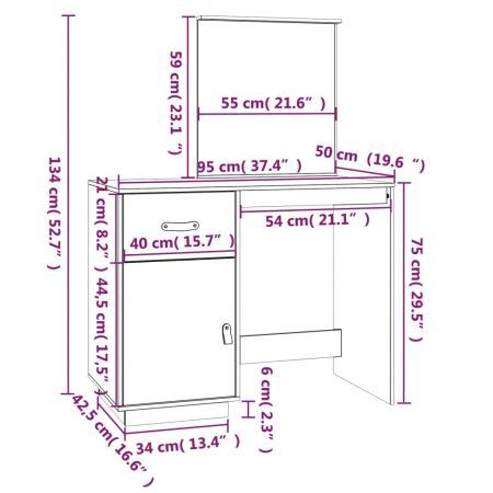 Dressing Table 95x50x134 cm Solid Wood Pine