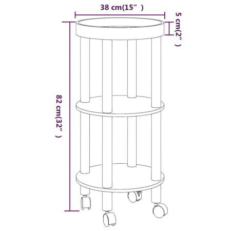 3-tier Trolley Grey 38x38x82cm Engineered Wood&Solid Wood Pine