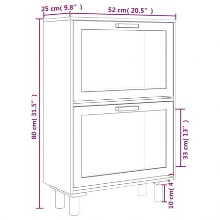 Shoe Cabinet Black 52x25x80 cm Engineered Wood and Natural Rattan