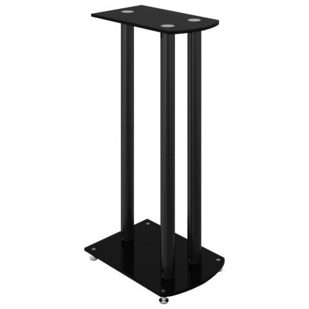 Speaker Stands 2 pcs Black Tempered Glass 3 Pillars Design