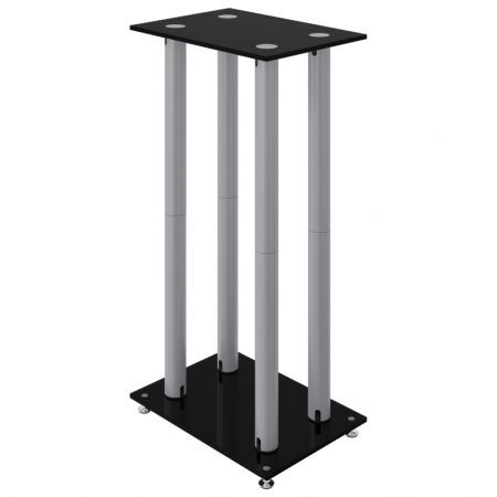 Speaker Stands 2 pcs Black&Silver Tempered Glass 4 Pillars Design