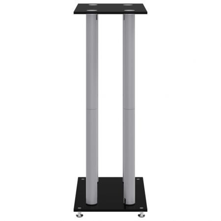 Speaker Stands 2 pcs Black&Silver Tempered Glass 4 Pillars Design