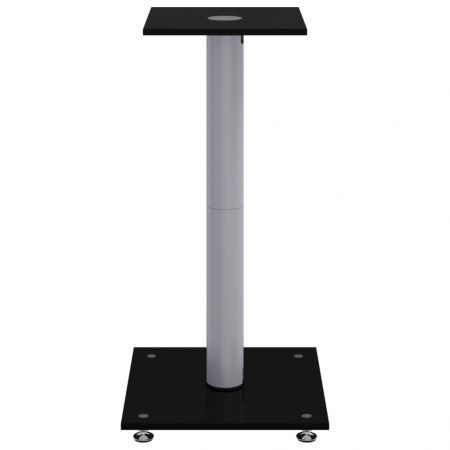 Speaker Stands 2 pcs Black&Silver Tempered Glass 1 Pillar Design