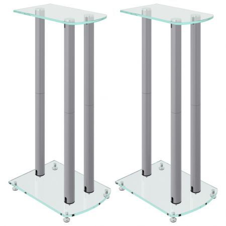 Speaker Stands 2 pcs Silver Tempered Glass 3 Pillars Design