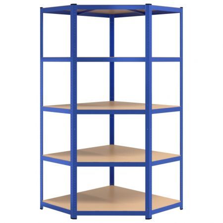 5-Layer Corner Shelf Blue Steel and Engineered Wood