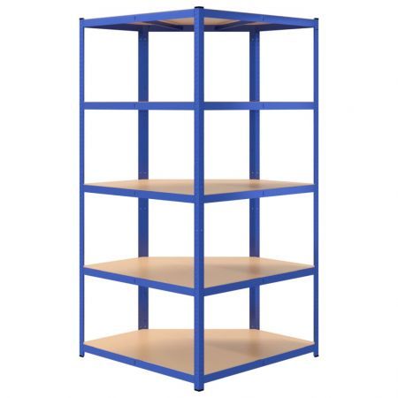 5-Layer Corner Shelf Blue Steel and Engineered Wood