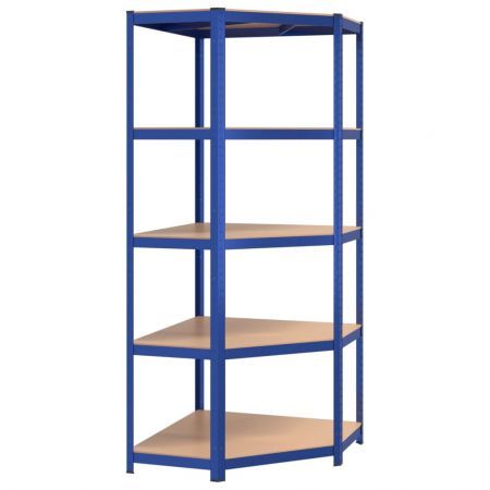 5-Layer Corner Shelf Blue Steel and Engineered Wood