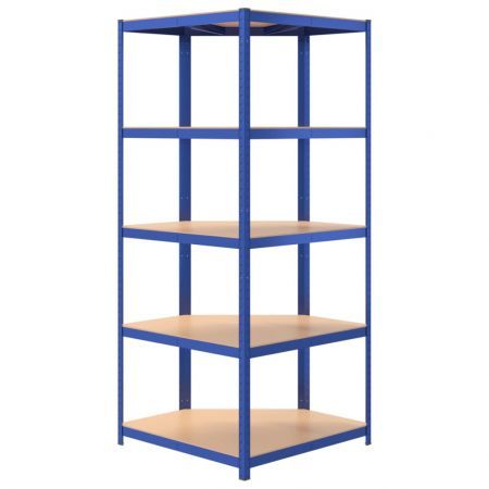 5-Layer Corner Shelf Blue Steel and Engineered Wood