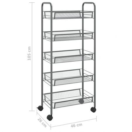 5-Tier Kitchen Trolley Grey 46x26x105 cm Iron