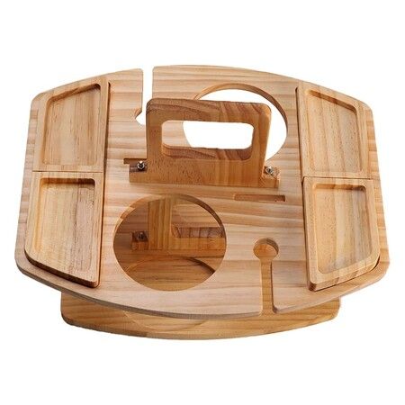 Portable Wooden Picnic Table Mini Furniture Snack Cheese Wine Tray with Glass Holder for Camping Beach Park