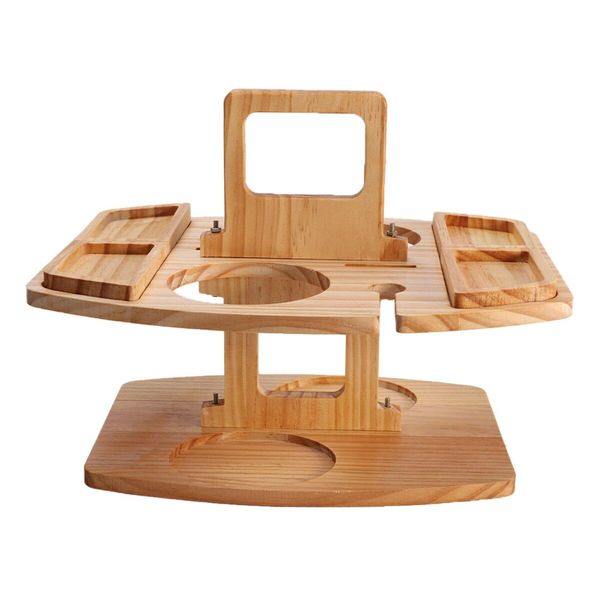 Portable Wooden Picnic Table Mini Furniture Snack Cheese Wine Tray with Glass Holder for Camping Beach Park