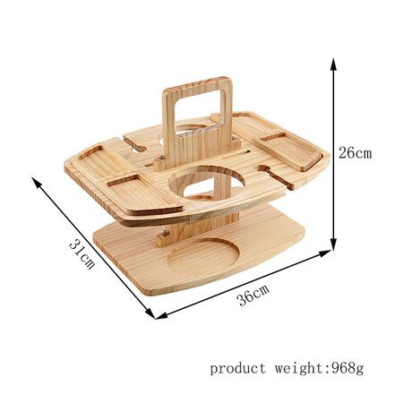 Portable Wooden Picnic Table Mini Furniture Snack Cheese Wine Tray with Glass Holder for Camping Beach Park