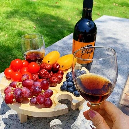 Wooden Folding Picnic Table with Wine Glass Holder - Portable Creative 2 in 1 Wine Glass Rack for Outdoor