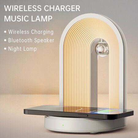 3-in-1 Wireless 15W Charger Music Night Lamp with Bluetooth Speaker Ajustable & Mutiple Light-up Modes-Pink