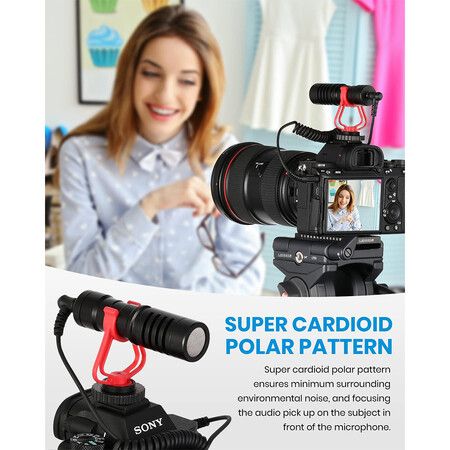 Video Microphone, Camera Microphone with Shock Mount, Battery-Free Shotgun Mic