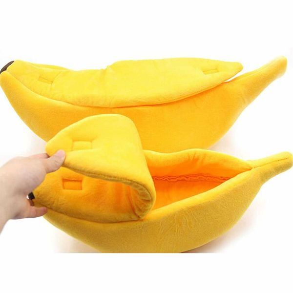 Winter Cat Banana Bed Dog House Warm Boat Pet Sleep Nest Cotton Cushion Coral Fleece Dog Pad Cat Mat (M)