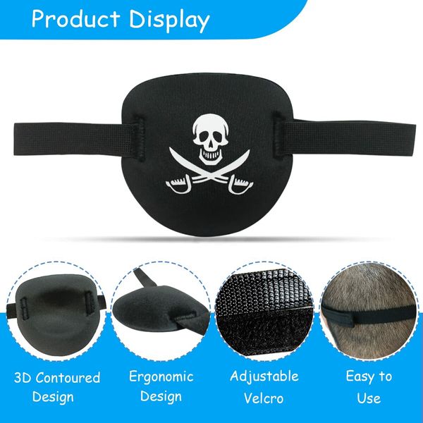 Pirate Eye Patches for Adults and Kids,Adjustable Medical Eye Patch Eye Mask for Left or Right Eye,3D Amblyopia Eyepatch for Lazy Eye Halloween Pirate Costume