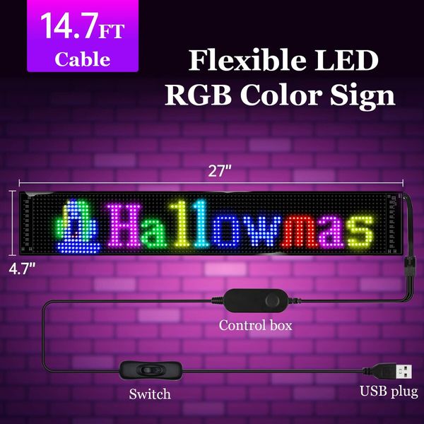 12x66cm 16x128pixel LED Signs  Advertising Flexible USB 5V LED Store Sign Bluetooth App Control Custom Text Pattern  Programmable LED Display